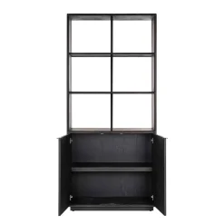 Bibliothèque noirbone laiton 2-deuren (noir rustic)