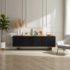 Buffet 4 portes en bois massif acacia - Black