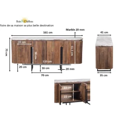 Buffet 4 portes plateau marbre | Manguier Kfir III