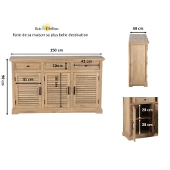 Buffet 3 tiroirs 3 portes bois massif en manguier – Paran