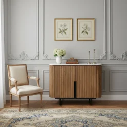 Buffet bas 2 portes plateau marbre blanc | Manguier Kfir II