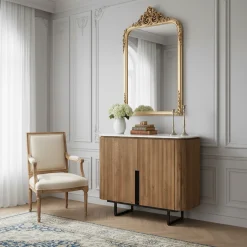 Buffet bas 2 portes plateau marbre blanc | Manguier Kfir II
