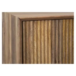 Buffet bas bois sculpté motif géométrique 3P | Manguier Maglan