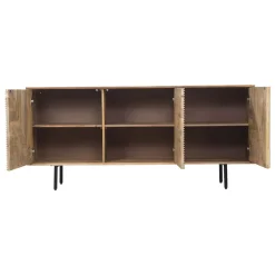 Buffet bas bois sculpté motif géométrique 3P | Manguier Maglan II