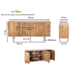 Buffet bas bois sculpté motif géométrique 3P | Manguier Maglan II