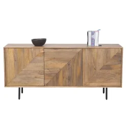 Buffet bas bois sculpté motif géométrique 3P | Manguier Maglan II