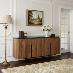 Buffet bois 4P plateau marbre noir | Manguier Kfir