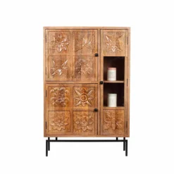 Buffet haut 3 portes en bois massif manguier - Sculture