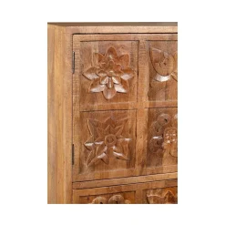 Buffet haut 3 portes en bois massif manguier - Sculture