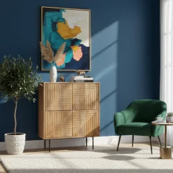 Buffet haut bois sculpté motif géométrique 4P | Manguier Maglan