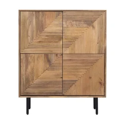 Buffet haut bois sculpté motif géométrique 4P | Manguier Maglan