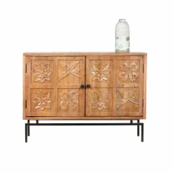 Buffet sculpté 2 portes en bois massif manguier - Sculture