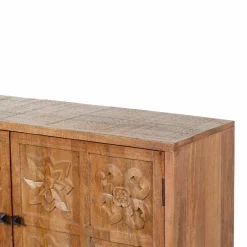 Buffet sculpté 2 portes en bois massif manguier - Sculture