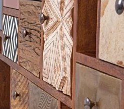 Buffet 11T 2P multi-matériaux peau de vache bois sculpté | Manguier Terranova