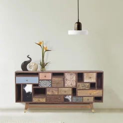 Buffet tiroirs peau de vache bois sculpté | Manguier Terranova