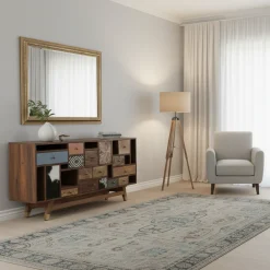 Buffet tiroirs peau de vache bois sculpté | Manguier Terranova