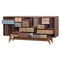 Buffet tiroirs peau de vache bois sculpté | Manguier Terranova