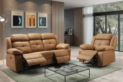 Canapé cuir 3 places, 2 relax manuel | Sydney Beige