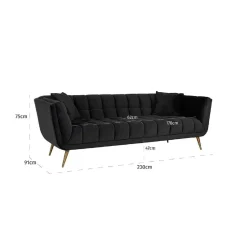 Canapé Huxley anthracite velours / brossé or (Quartz anthracite 801)