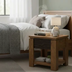 Chevet bois sculpté bicolore 1T | Acacia Maya