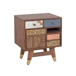 Chevet multi-matériaux peau de vache bois sculpté | Manguier Terranova