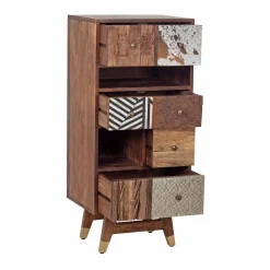 Chiffonnier multi-matériaux peau de vache bois sculpté | Manguier Terranova