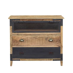 Commode 3 Tiroirs bois brut et métal | Manguier Farm