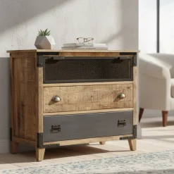 Commode 3 Tiroirs bois brut et métal | Manguier Farm