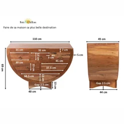 Commode 6 tiroirs en acacia massif | Moon III
