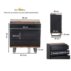 Commode 3 tiroirs en bois massif acacia - Black