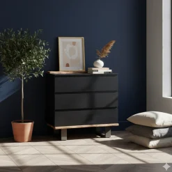 Commode 3 tiroirs en bois massif acacia - Black
