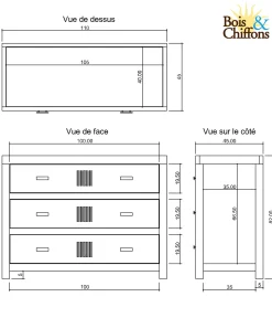 Commode bois massif strié | Acacia Ramani