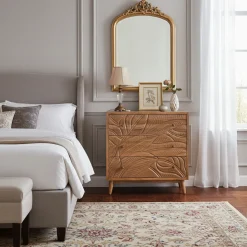 Commode sculptée 3 tiroirs en bois massif manguier - Floria