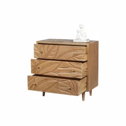 Commode sculptée 3 tiroirs en bois massif manguier - Floria