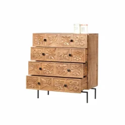 Commode sculptée 4 tiroirs en bois manguier massif - Sculture