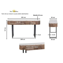 Console 2 tiroirs plateau marbre | Manguier Kfir III