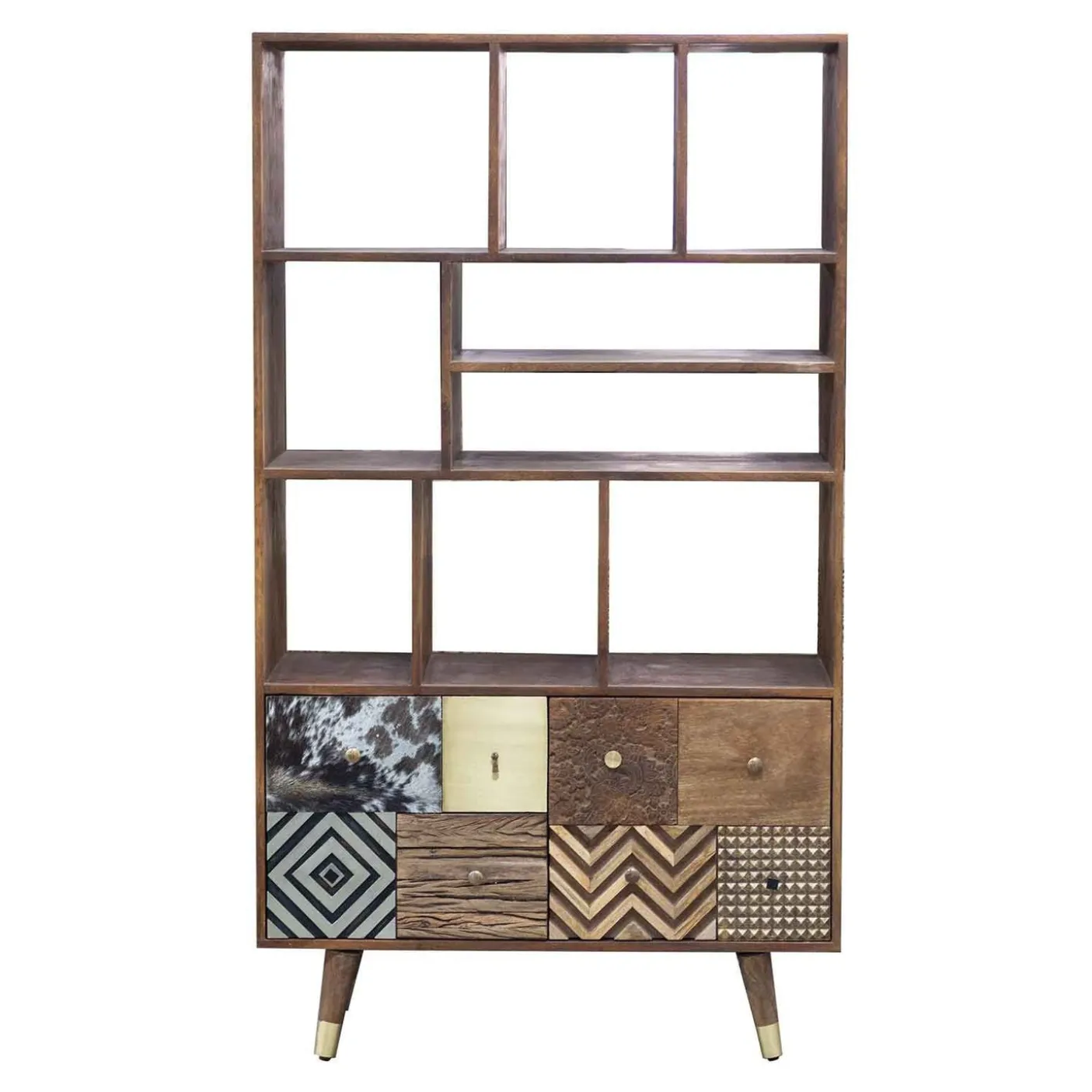 Etagère multi-matériaux peau de vache bois sculpté | Manguier Terranova