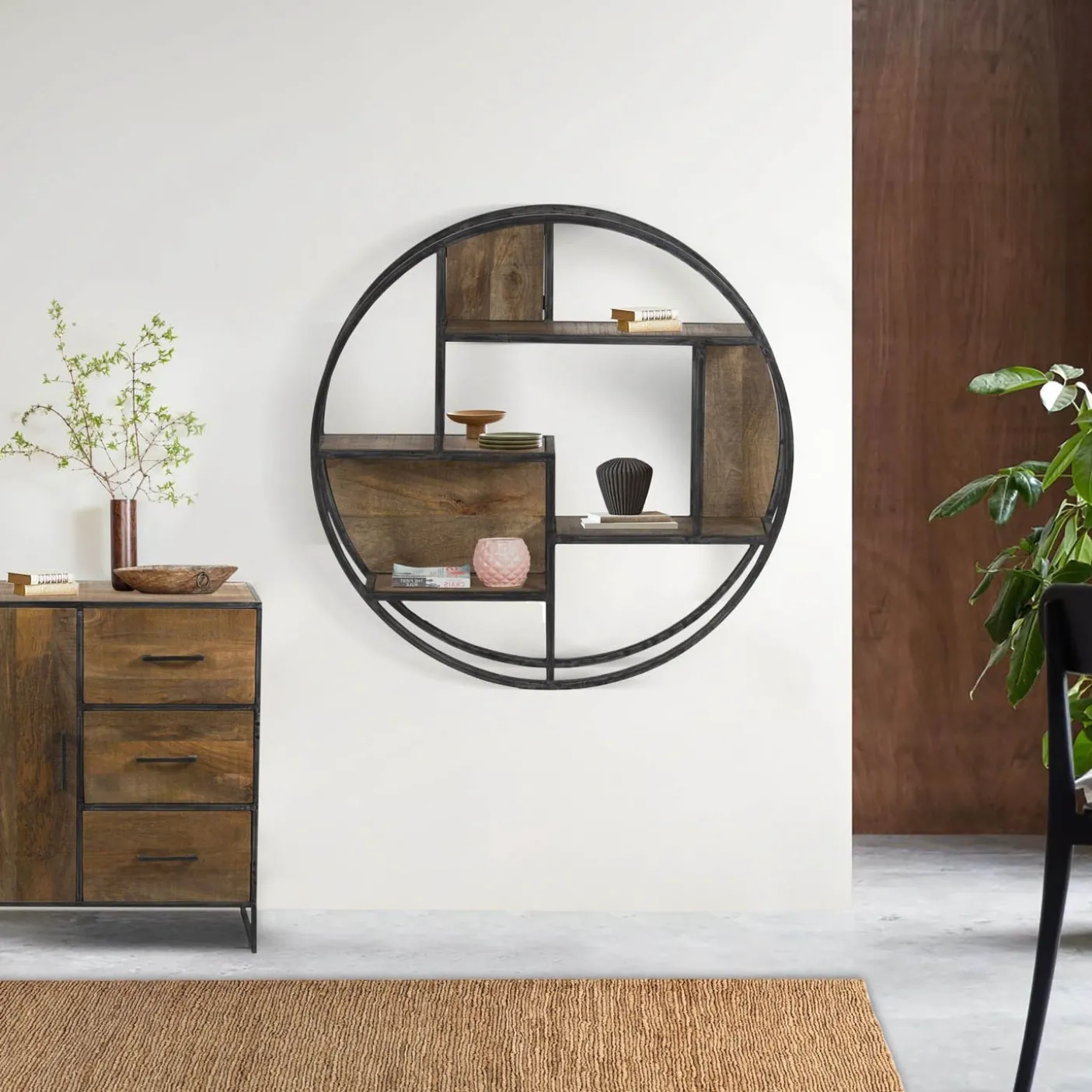 Etagère ronde en bois et métal | Mango Stockholm