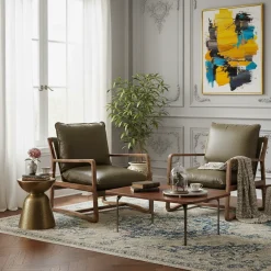 Fauteuil Cuir vert Olive | Lucca