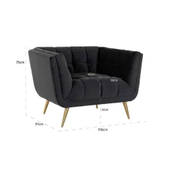Fauteuil Huxley anthracite velours / brossé or (Quartz anthracite 801)