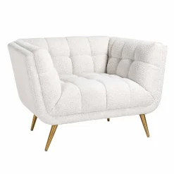 Fauteuil Huxley blanc Bouclé / brossé or (Copenhagen 900 Bouclé blanc)