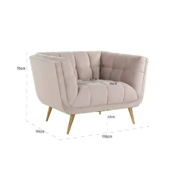 Fauteuil Huxley Khaki velours / brossé or (Quartz Khaki 903)