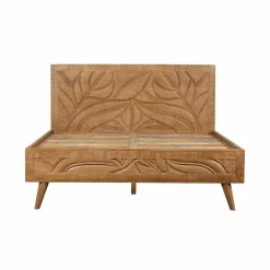 Lit sculpté 160 cm en bois massif manguier - Floria
