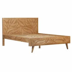 Lit sculpté 160 cm en bois massif manguier - Floria