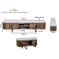 Meuble TV 4 portes, 2 niches plateau marbre | Manguier Kfir III