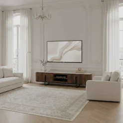 Meuble TV 4 portes, 2 niches plateau marbre | Manguier Kfir III