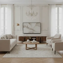 Meuble TV 4 portes, 2 niches plateau marbre | Manguier Kfir III