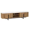 Meuble TV 4 portes, 2 niches plateau marbre blanc | Manguier Kfir II