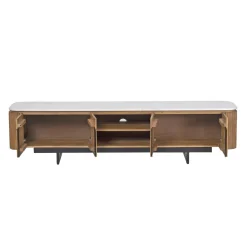 Meuble TV 4 portes, 2 niches plateau marbre blanc | Manguier Kfir II