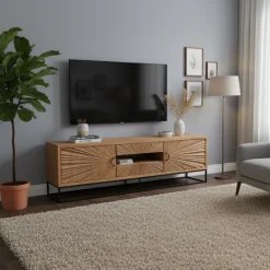Meuble TV 2 portes 2 tiroirs | Manguier Solaris